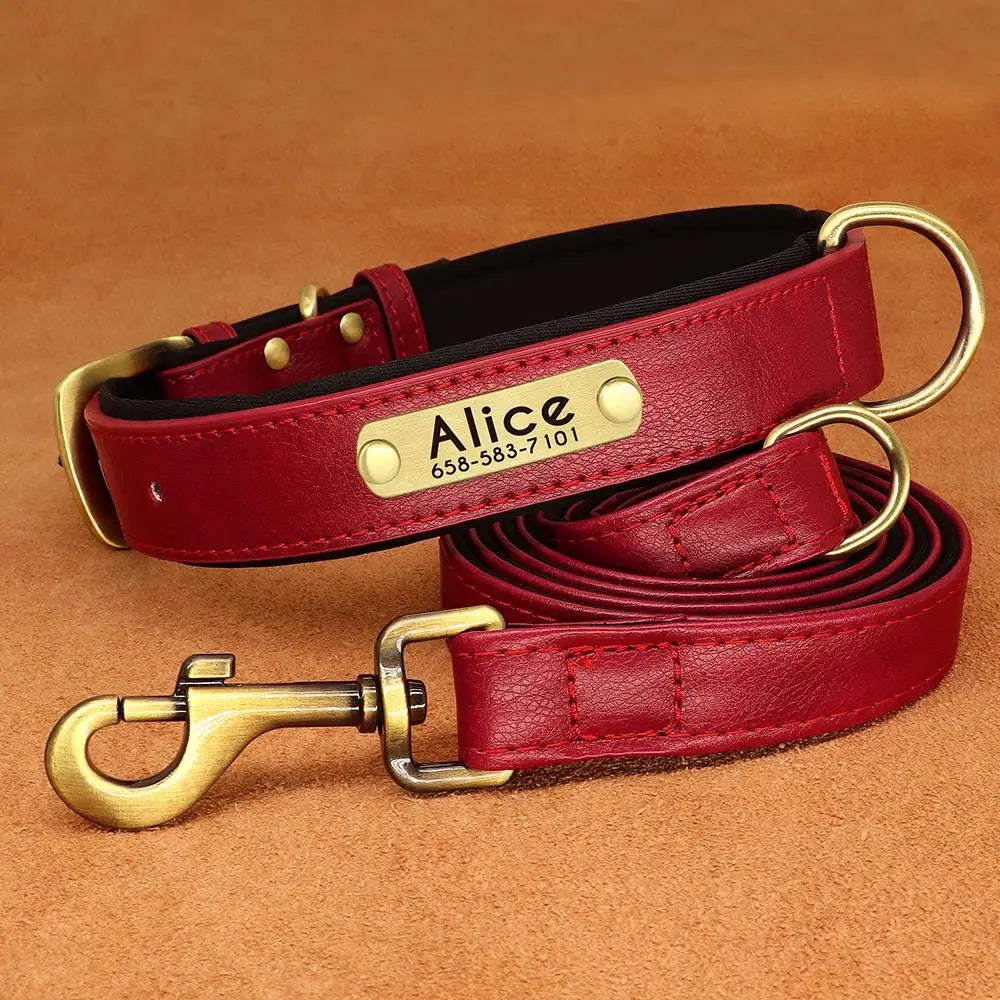 Customized Leather Dog Collar Leash Set Soft Padded Leather Collar For Small Medium Large Dogs With Free Engraved Nameplate Beauty World Shop
