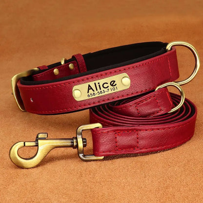 Customized Leather Dog Collar Leash Set Soft Padded Leather Collar For Small Medium Large Dogs With Free Engraved Nameplate Beauty World Shop