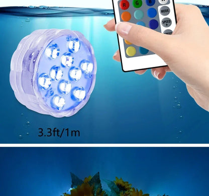 10 LED RGB Underwater Lights with Magnetic Suction Cups 16 Color Lights Fish Tank Pool Underwater Lighting Plant Grow Lights Beauty World Shop