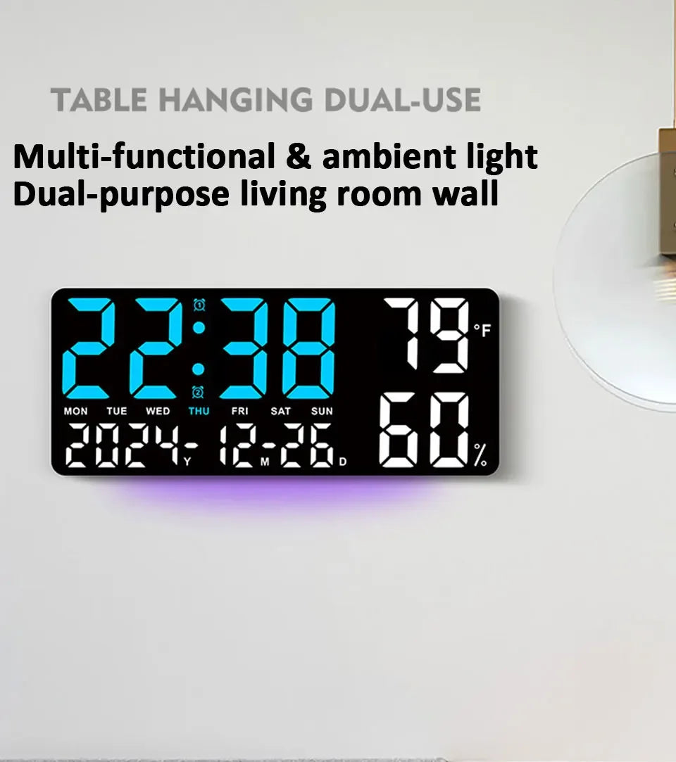 Digital Wall Clock with Atmosphere Lights Remote Control TEMP Humidity Display LED Large Table Clock Multifunctional Alarm Clock Beauty World Shop
