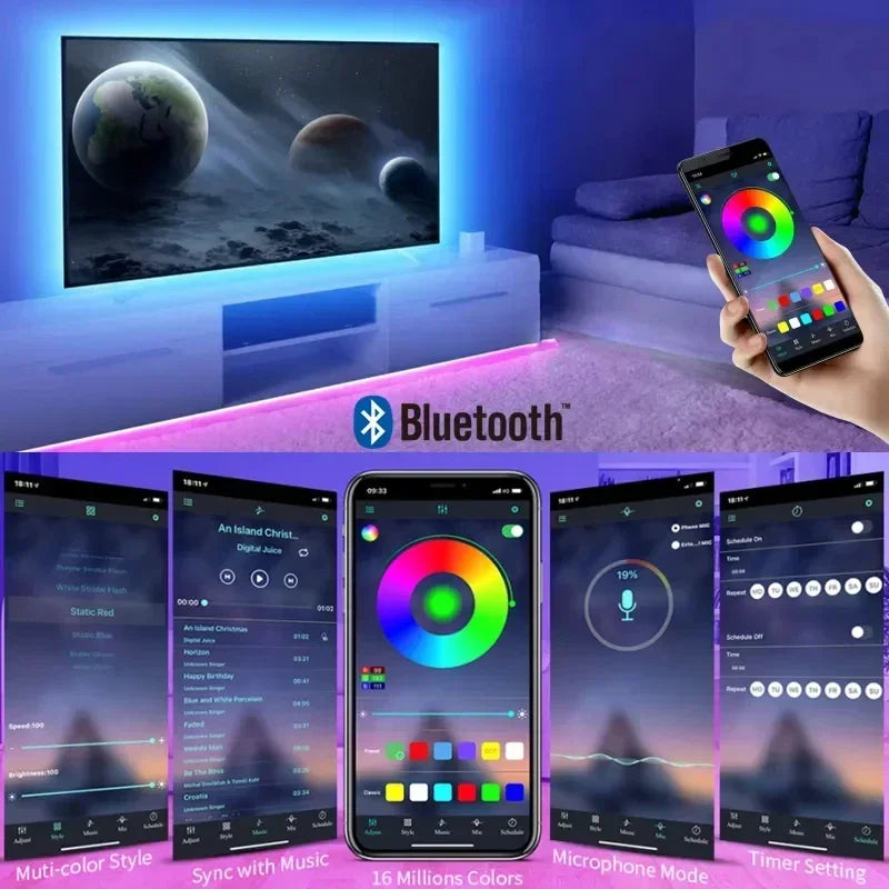 Bluetooth USB 5V RGB LED Strip Light 5050 Controller 5M Flexible Diode Lamp Tape Lights TV Background Lighting Desk Room Decor Beauty Fashion