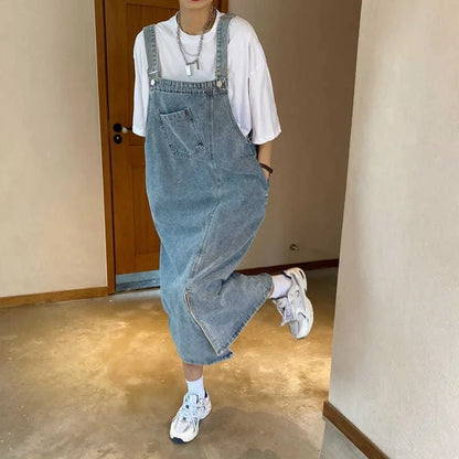 Spring Summer Denim Overall Dress Women Sleeveless Jeans Dresses Fashion Female Solid Slip Casual Loose Spaghetti Strap Dresses Beauty Trend Shop