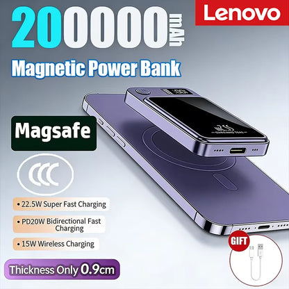 Lenovo 2026 200000mAh Magnetic Wireless Power Bank Portable Fast Charger For Magsafe Auxiliary Battery For iphone Huawei Samsung Beauty World Shop