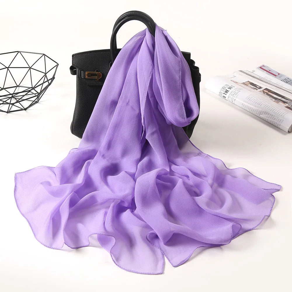 Fashion Four Seasons Women Plain Color Thin Soft Beach Thin Silky Georgette Scarf Shawls Long Wraps Beach Sunscreen Hijab Beauty World Shop