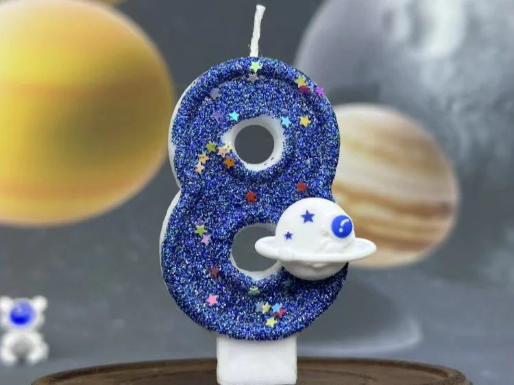 DIY Planet themed Spaceship 0-9 DIY digital candle Dark Blue Birthday candle Outer space themed party cake decoration Beauty World Shop