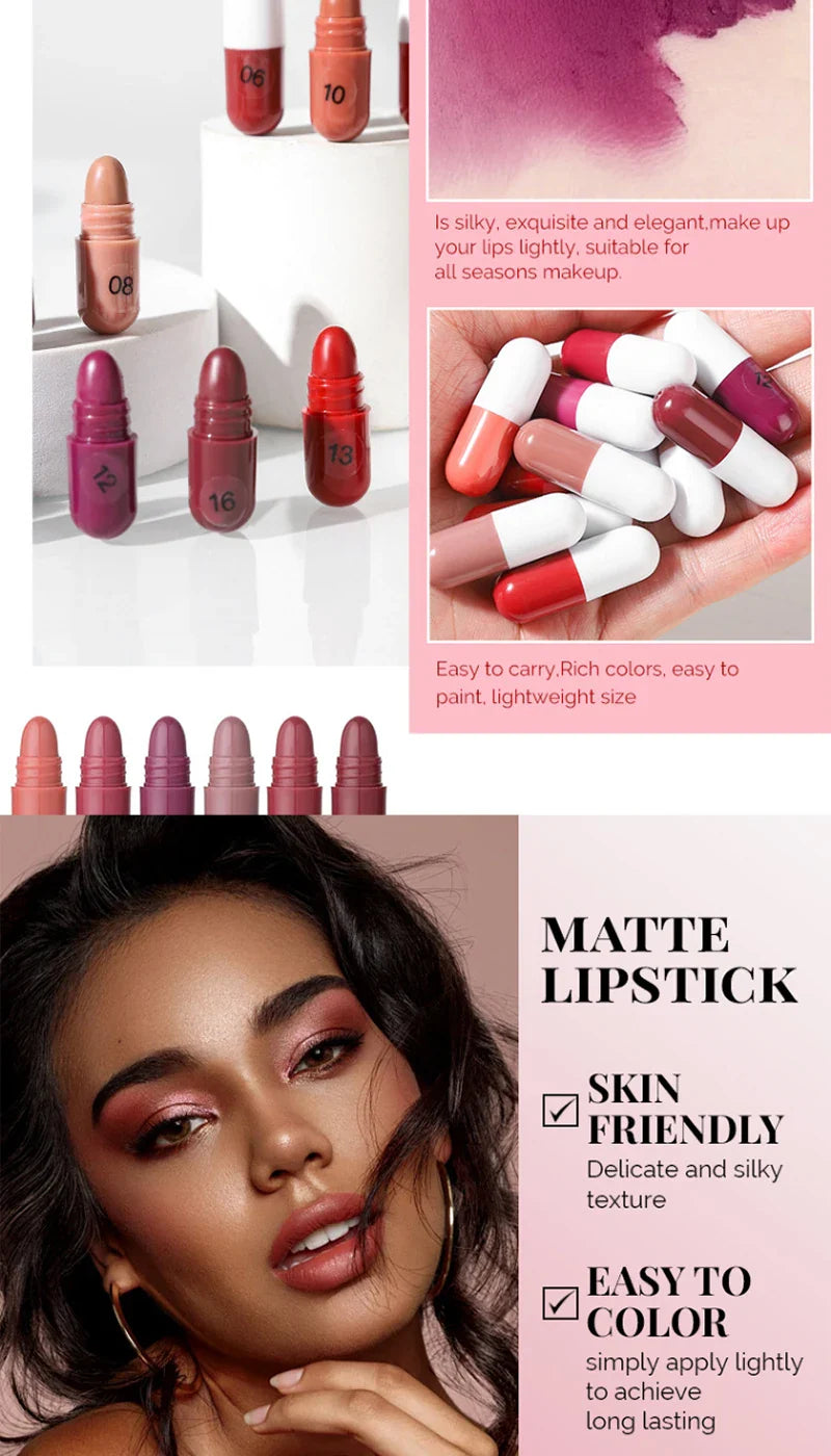 MAGIC CASA 18-Color Capsule Lipstick Set - Mini Matte, Long-lasting, Waterproof, Non-transfer，Soft matte finish Beauty Trend Shop