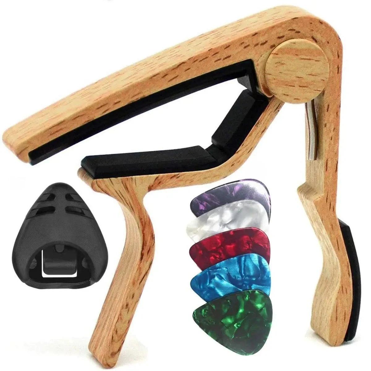 7pcs Guitar Capo for Acoustic And Electric Guitars With 5 Picks for Free And 1 Holder,Black; Silver Beauty World Shop