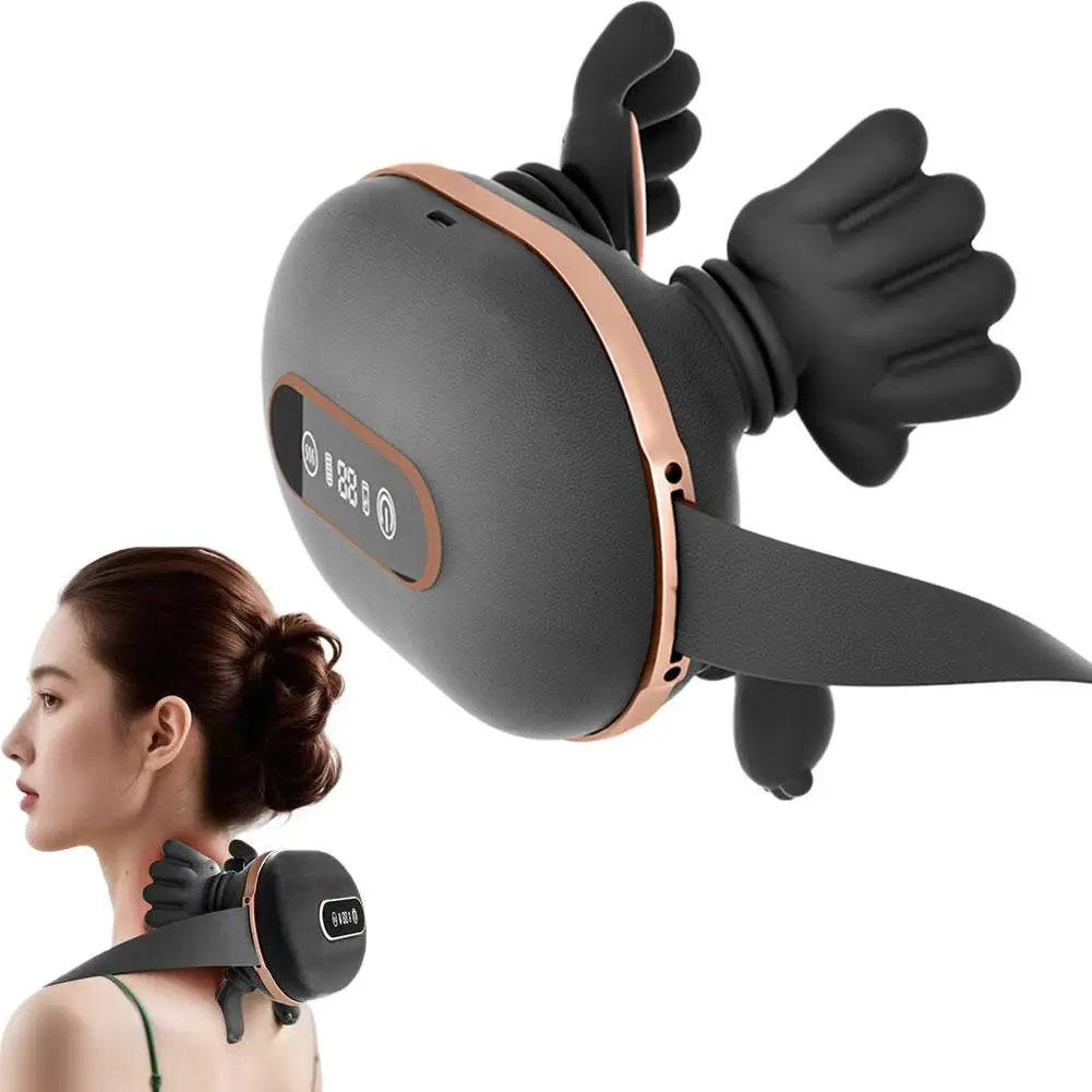 4D Kneading Neck Massager with Real Hand Feel Heated Compression 3 Levels Intensity Cordless for Home and Office Use