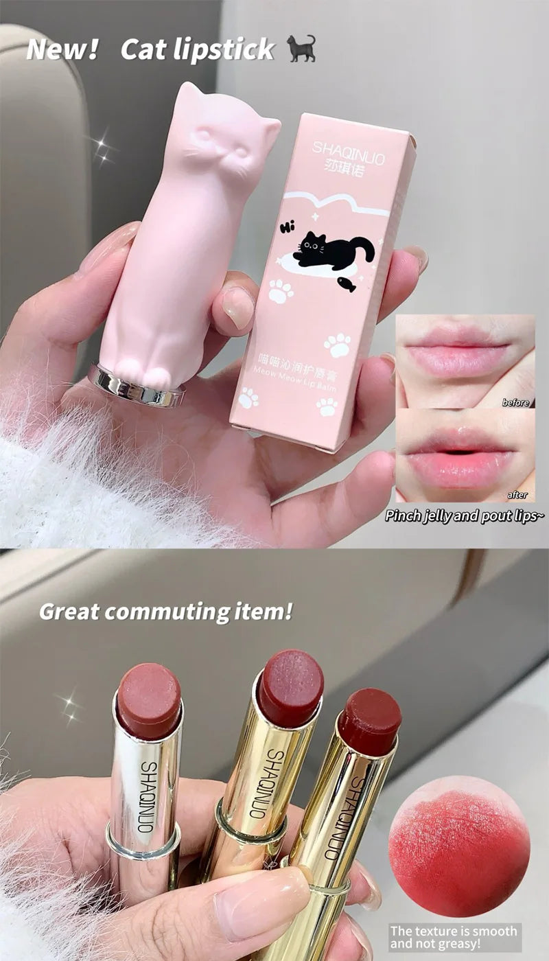 SHAQINUO Meowoqinqin Moisturizing Color Lip Balm, anti-dryness and crack fade lip lines Student Moisturizing lipstick Beauty Trend Shop