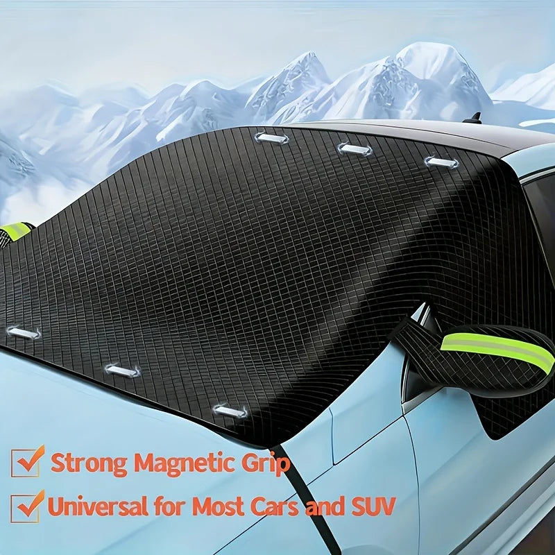 Car Anti-Frost Snow Cover with Reflective Strips - Magnetic Polyester Scratch Resistant for SUVs MPVs Winter Safety Accessory Beauty World Shop