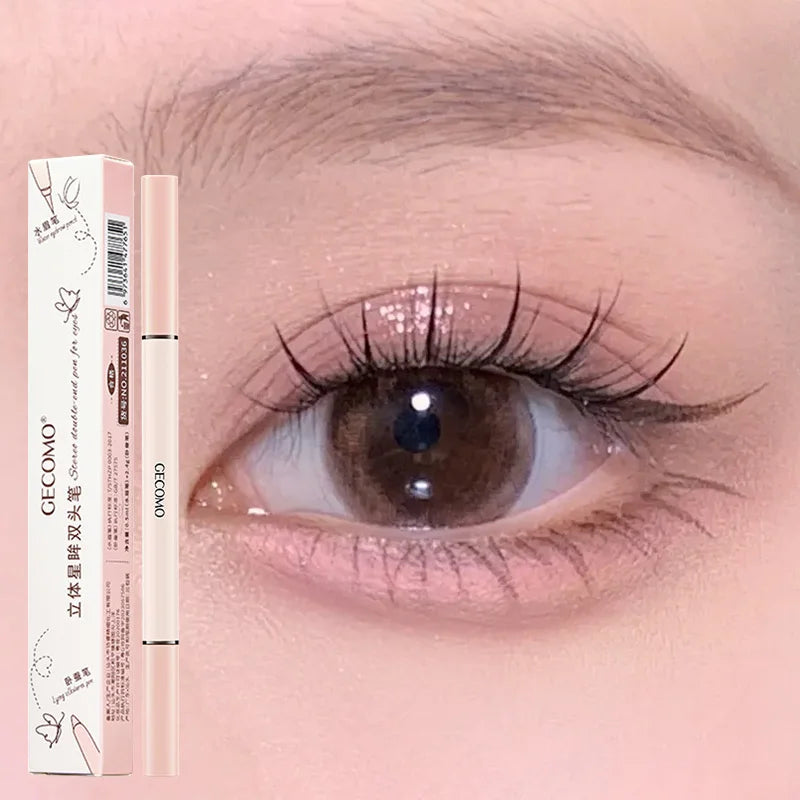GECOMO 3D star eye double head silkworm pen, keep makeup lasting, waterproof and not easy to stain, brighten Beauty Trend Shop