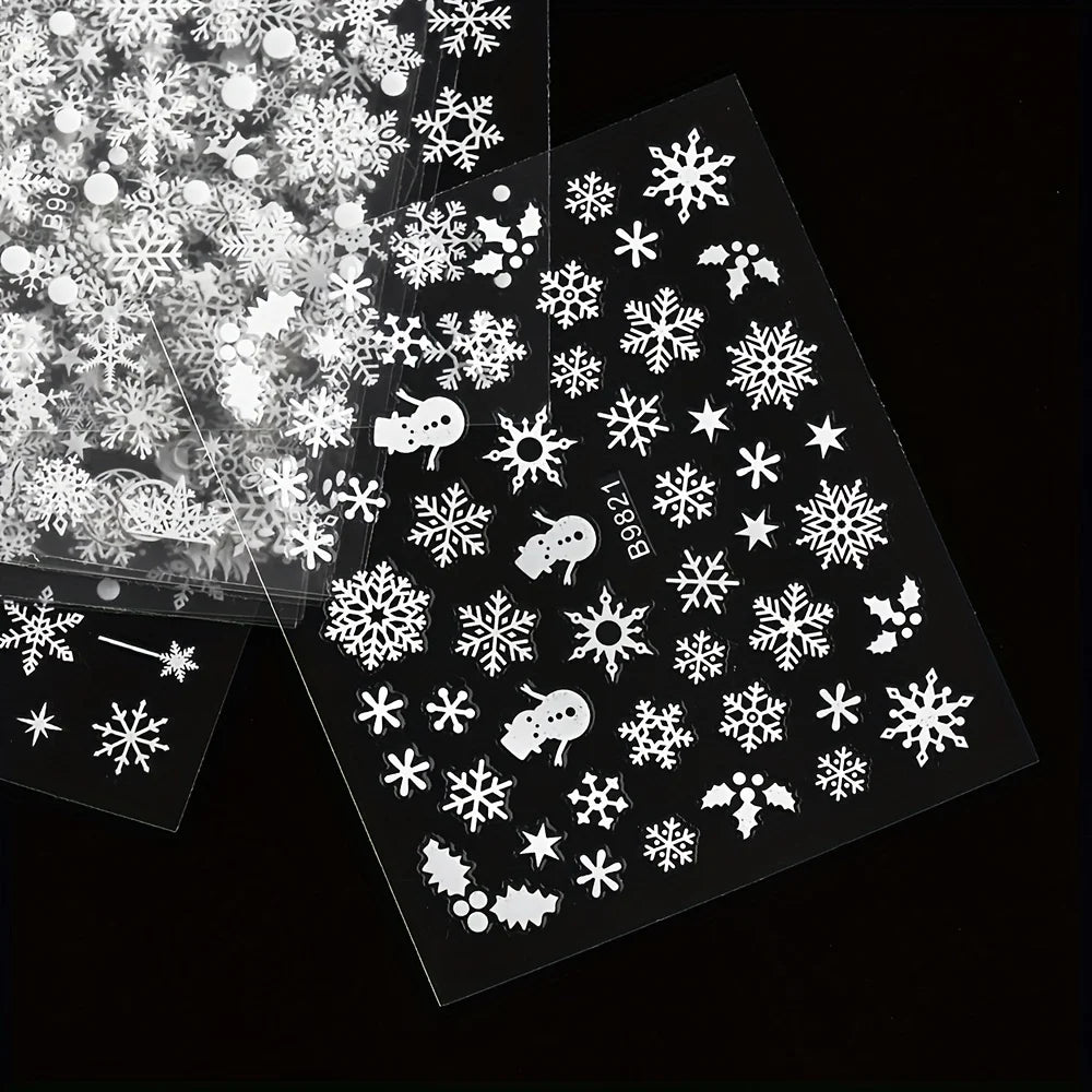 30pcs Sheets Christmas 3D Nail Art Stickers Decals Nail Art Supplies for Women And s - Self-Adhesive Cartoon Snowflake Snowman Beauty World Shop