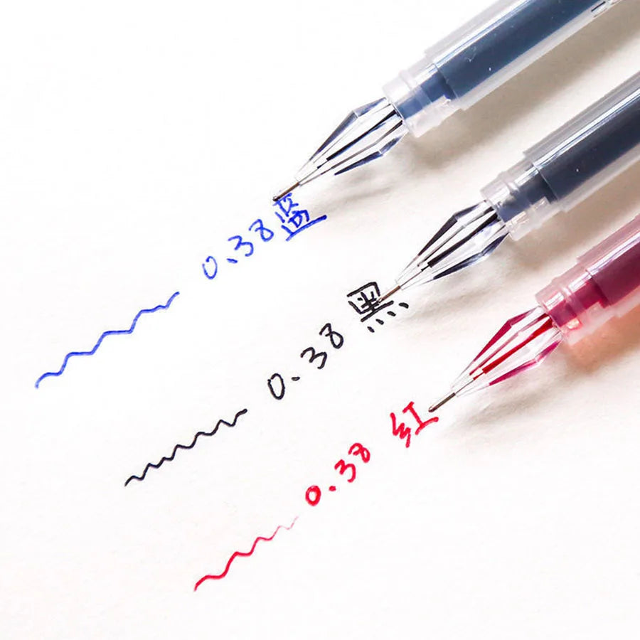 3pcs/mix Diamond tip Gel Pen Fine 0.38mm Large-capacity Black/Blue/Red ink Exam Signing Writing School Office Supplie Stationery Beauty World Shop