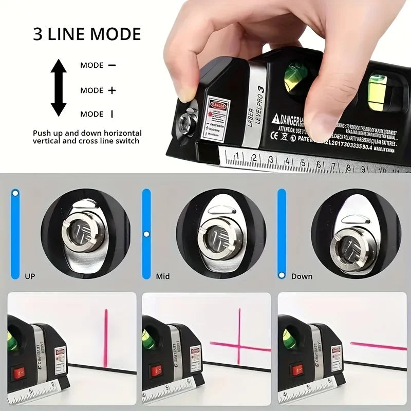 HOMEFISH Easy to Use Laser Level Line Tool Multipurpose Laser Level Kit Standard Cross Line Lase 8 Feet Measure Tape Ruler Beauty World Shop