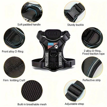 Service Dog Harness, Reflective Dog Vest Harness with 5 PCS Patches, Adjustable Soft Oxford Pet Harness, Inner Layer Mesh, Easy Beauty World Shop