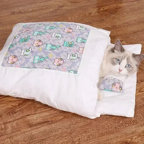 Kawaii Removable Cats Bed House Home Supplies Products for Adult Cats Large Pet Dog Bed Cat's House Cave Comfortable  Food Cute