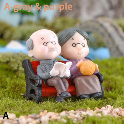 Mini Couple Figures Grandma Grandpa Sweety Lovers Old Couple Ornament for Fairy Garden Figurines Miniature Home Decoration Beauty World Shop