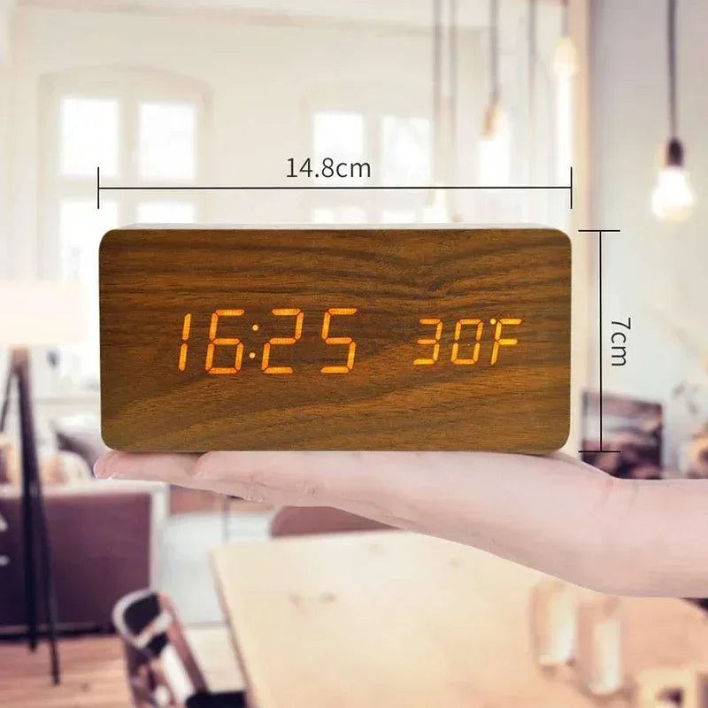 Digital Alarm Clock Wooden LED Table Clock with Temperature for Bedroom Office Travel Desk Decorations Beauty World Shop