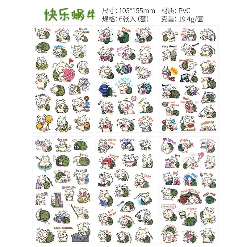 6Pieces/Set Transparent Pvc Waterproof Cartoon Sticker DIY Hand Account Decorative Stickers Kawaii Phone Cup Stickers Beauty World Shop