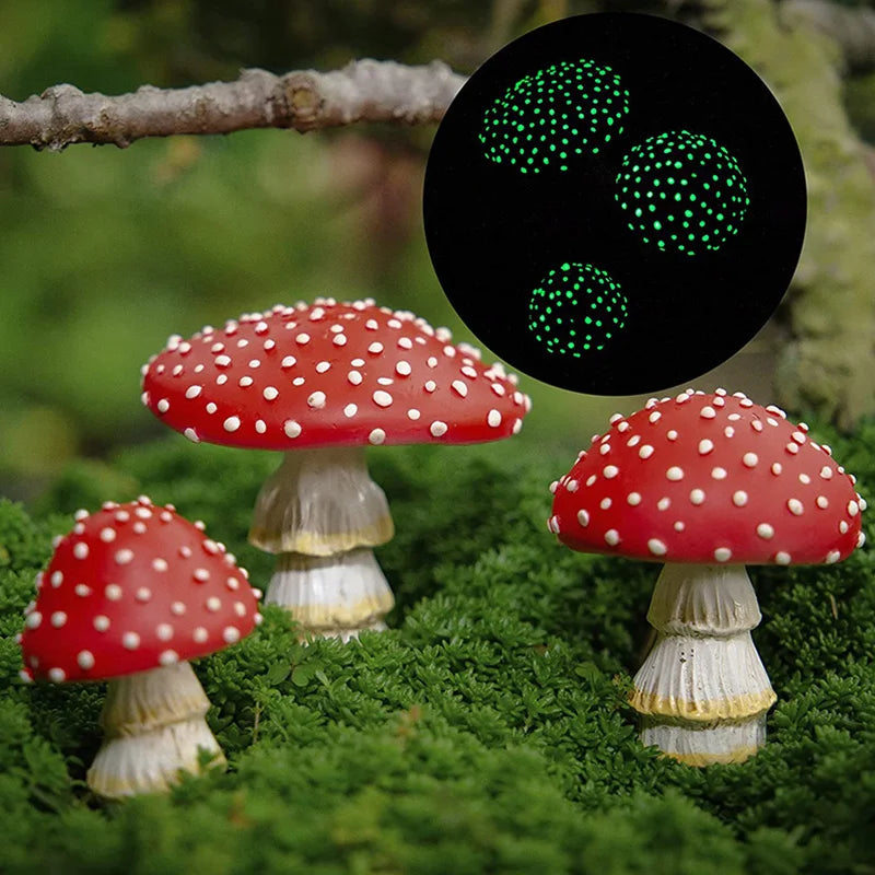 Mini Glow In The Dark Mini Mushroom Ornament Resin Crafts Fairy Garden Miniatures Terrarium Figurines Decor DIY Dollhouse Beauty World Shop