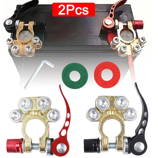 2Pcs Car Battery Terminal Connectors Quick Release Disconnect 12V 24V Positive Negative Battery Cable Ends for SAE/JIS Type Car Beauty World Shop