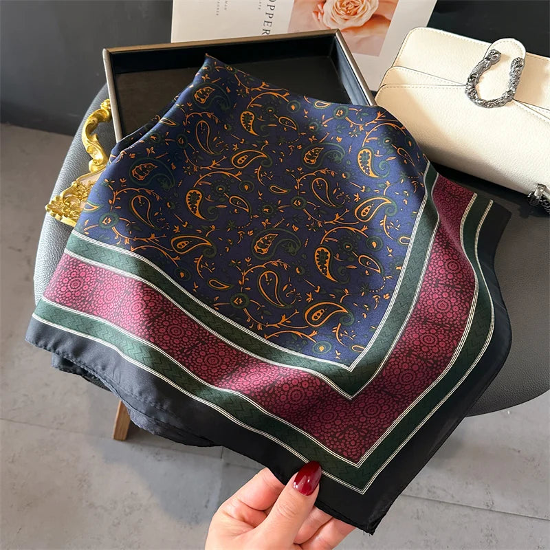 Luxury 2024 Silk Print Hair Scarf Women Floral Kerchief Neck Tie Hand Wrist Foulard Shawl Wraps Head Hijab Bandana Echarpe Beauty World Shop