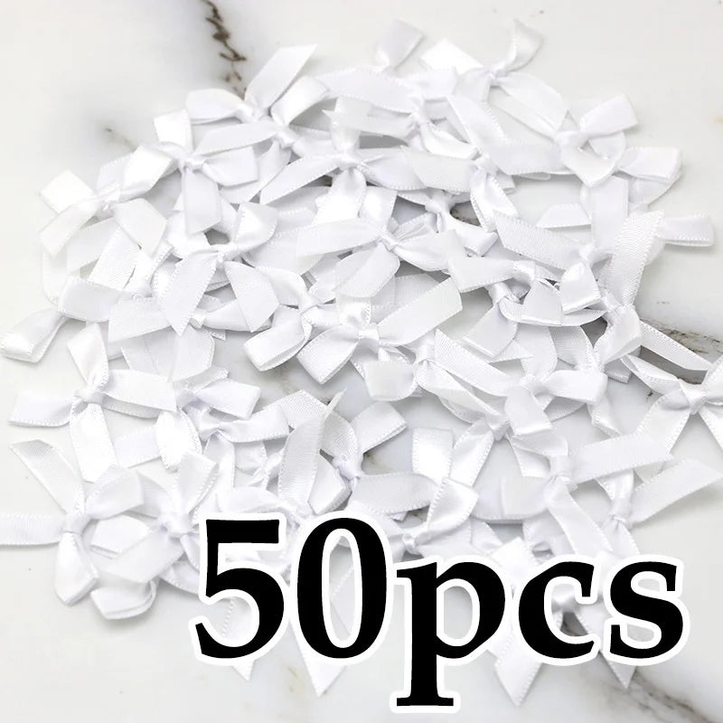 (50 Pcs) 4*4cm Colourful Ribbon Bows Small Size Polyester Satin Ribbon Bow Flower DIY Craft Decoration Beauty World Shop