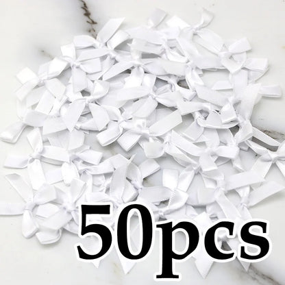(50 Pcs) 4*4cm Colourful Ribbon Bows Small Size Polyester Satin Ribbon Bow Flower DIY Craft Decoration Beauty World Shop