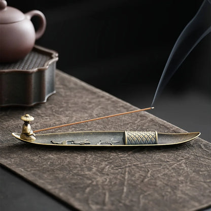 Creative Incense Holder Aromatherapy Ornament Incense Holder Boat Old Men Fishing Japanese Style Incense Stick Burner Home Decor Beauty World Shop