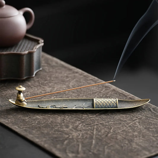 Creative Incense Holder Aromatherapy Ornament Incense Holder Boat Old Men Fishing Japanese Style Incense Stick Burner Home Decor Beauty World Shop