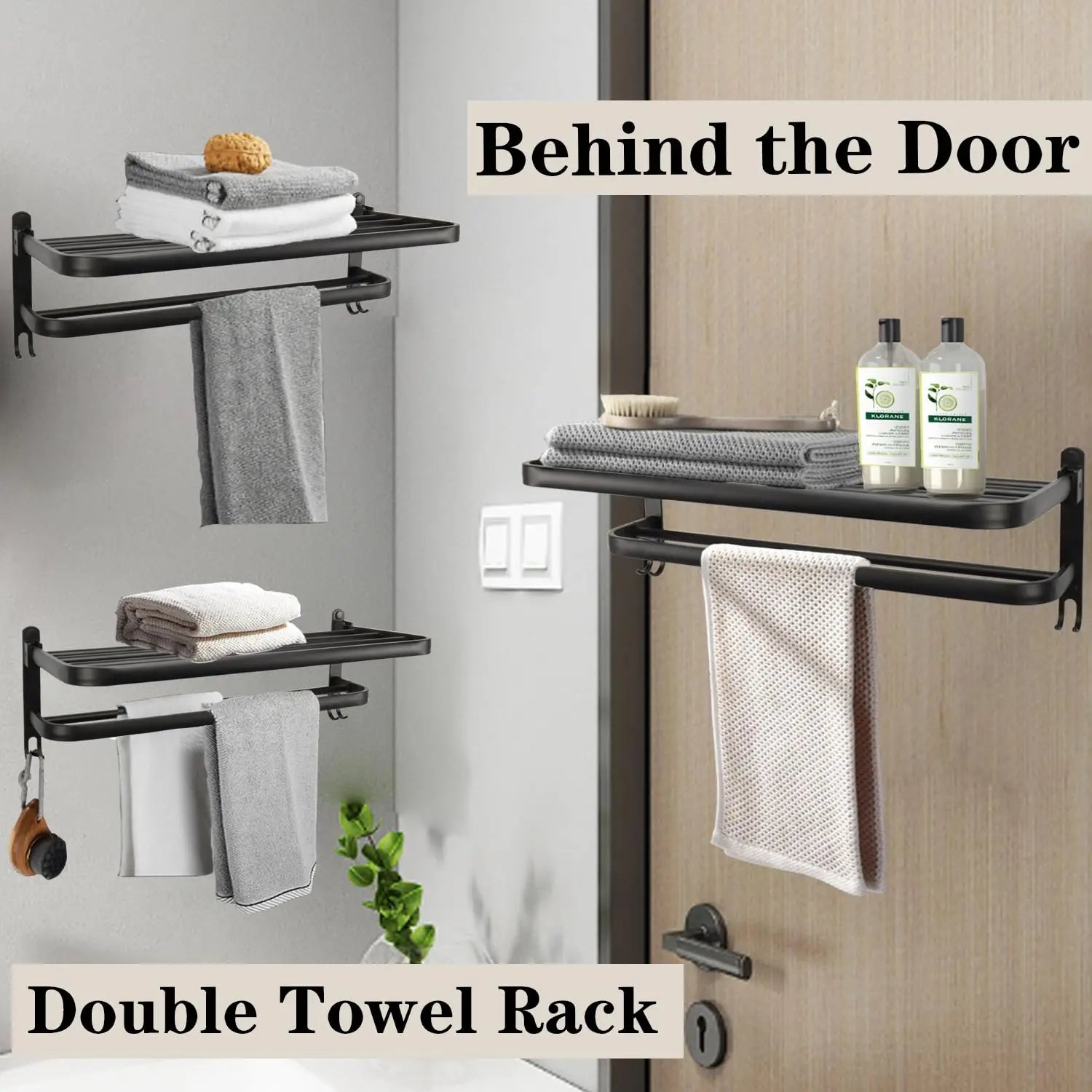 50CM Matte Black Folding Holder With Hook Towel Holder Wall Mount AluminumTowel Rack Bathroom shower rack Bathroom Accessories Beauty World Shop