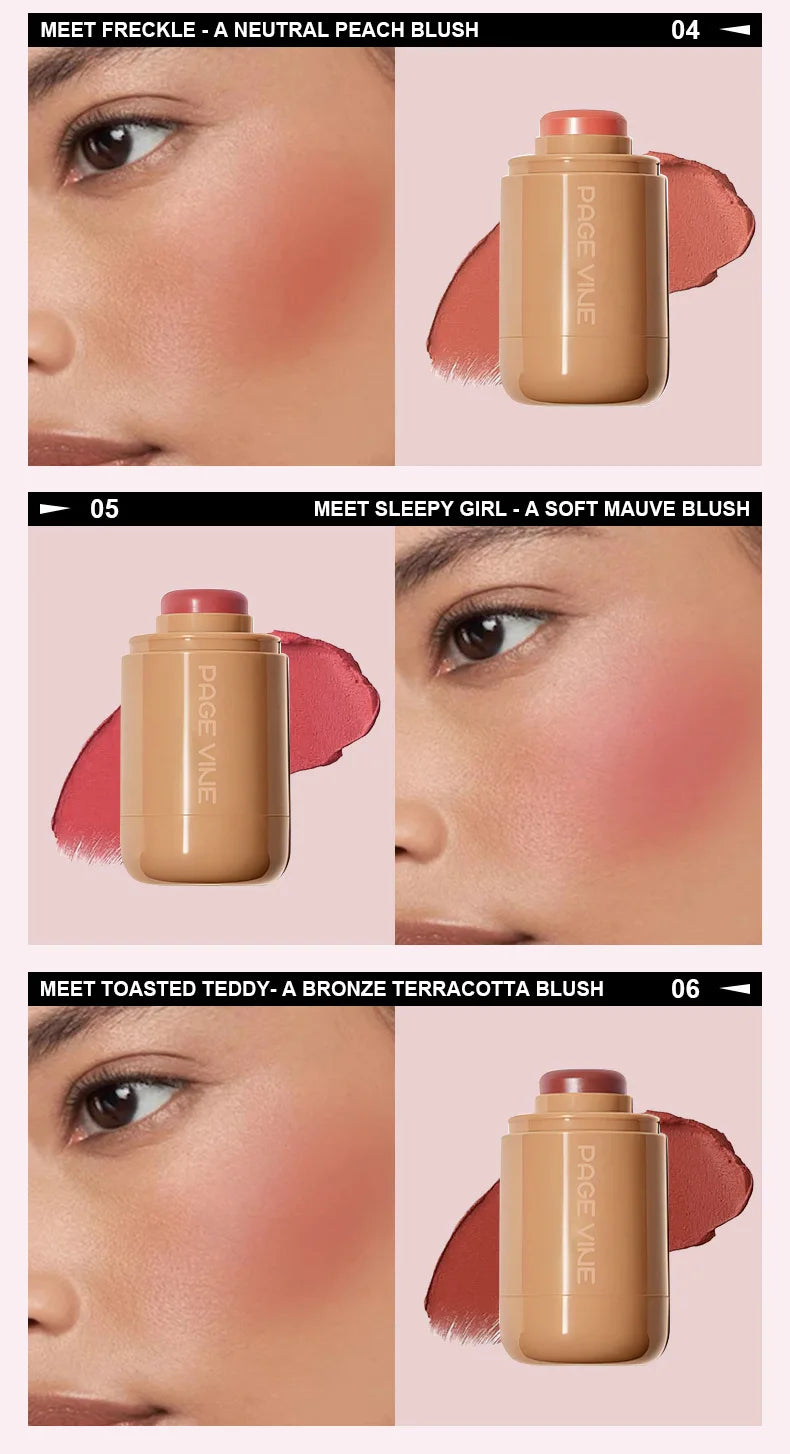 New Blush Stick 3-in-1 Cheek Lip Tinted Moistured Blush Stick Silky Brighten Blush Cream Blusher Cosmetics Tubes Matte Contour Beauty World Shop