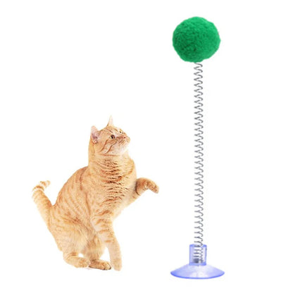 1pc Fur Ball Spring Cat Toy Suction Cup Multicolored Teaser Wand Pet Interactive Toys Cat Scratcher Toys Supplies Random Color Beauty World Shop