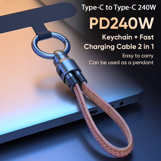 240W Mobile Fast Charging Cable Type-C to USB-C Keychain Anti Loss Hanging Rope 48V5A Short Line Laptop Tablet Charging Cable Beauty World Shop