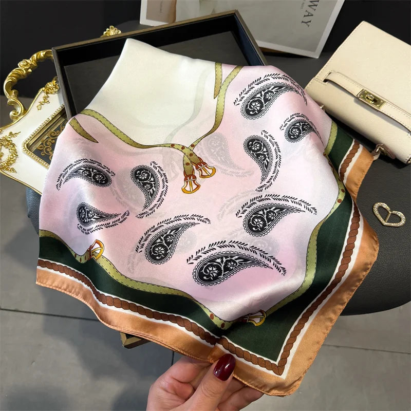 Luxury Print imitation Silk Square Scarf Women Spring Neck Tie Shawl Wraps Female Hair Hand Wrist Headkercheif Hijab Bandana Beauty World Shop