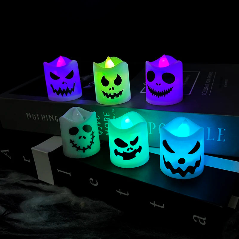 6pcs Halloween Led Ghost Pumpkin Candle Light Glowing Lamp Halloween Party Home Bar Decoration Haunted House Horror Props Beauty World Shop