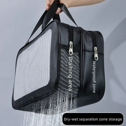 Dry-wet separation double transparent PU makeup bag portable washing bag cosmetic storage bag travel fitness swimming essentials Beauty World Shop