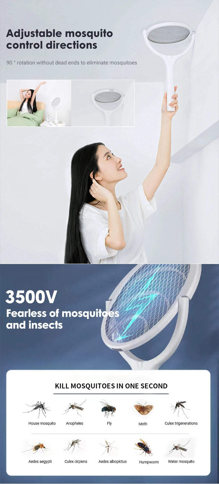 5 In 1 Fast Charging Racket Kill Fly Bug Safety Insulated Battery Powered Lamp ABS Adjustable Electric Mosquito Swatter Beauty World Shop