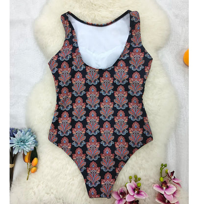 2026 New Printed One-piece Swimsuit Classic Printed Lace Up Swimsuit Women's Push Up Flower One-piece Suit Beach Wear For Female Beauty World Shop