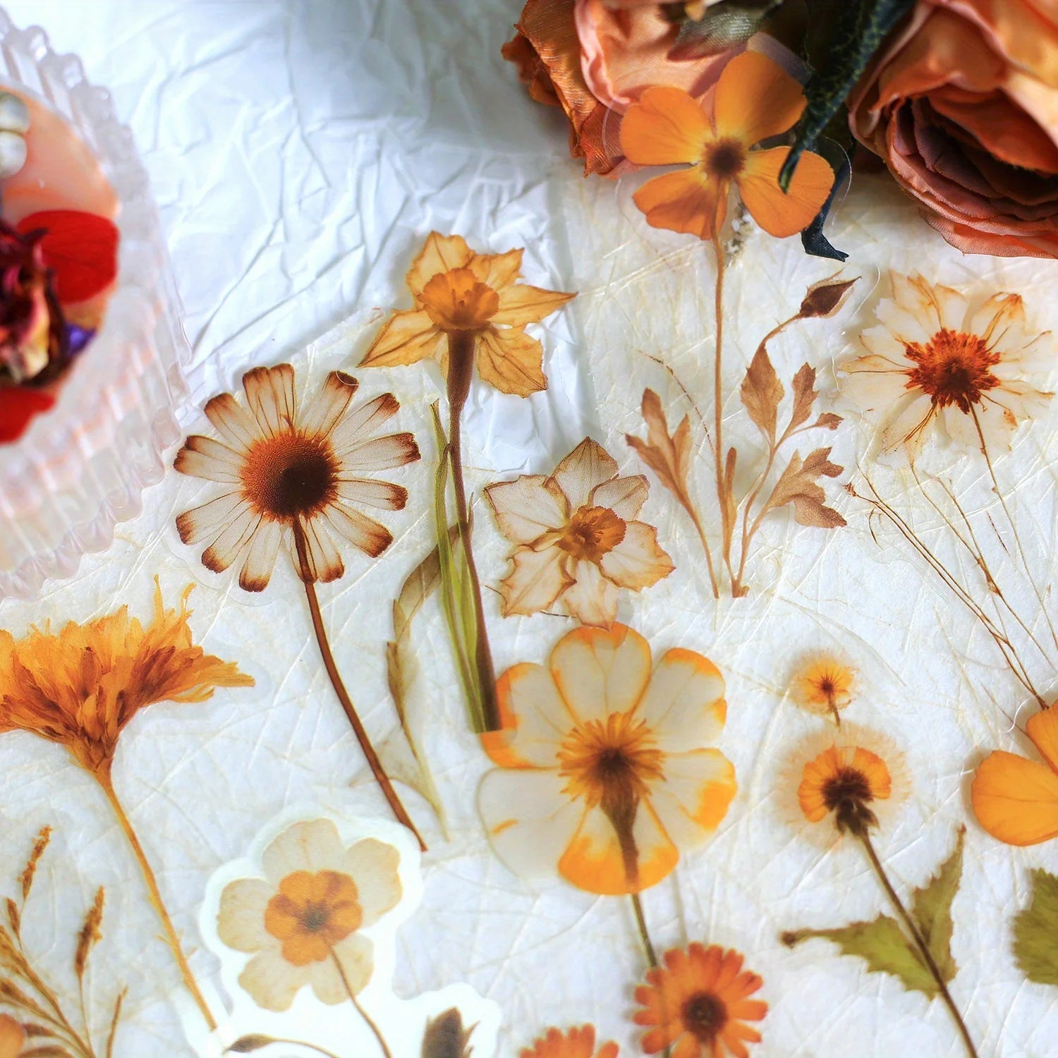 Journamm 50Pcs Transparent Decoration Flower Stickers for Scrapbooking PET Floral Stickers for Journaling Scrapbooking Beauty World Shop
