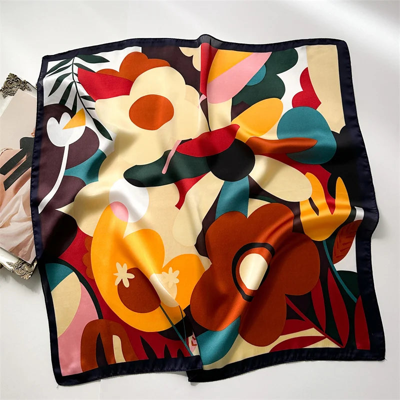 Luxury Print imitation Silk Square Scarf Women Spring Neck Tie Shawl Wraps Female Hair Hand Wrist Headkercheif Hijab Bandana Beauty World Shop