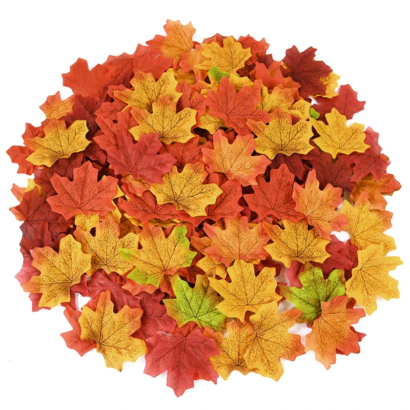 50/200Pcs Artificial Maple Leaves Autumn Silk Fall Leaf For Thanksgiving Halloween Christmas Home Decoration Wedding Party Craft Beauty World Shop