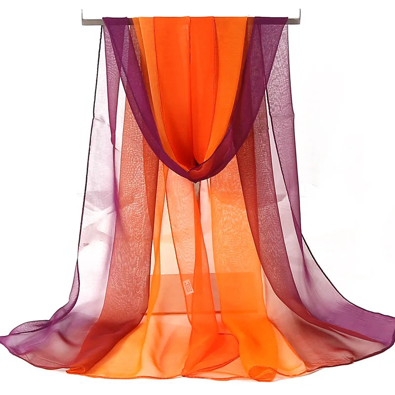 Four Seasons Thin Soft Chiffon For Women Silky Gradient Printing Beach Georgette Scarf Shawls Long Wraps Beach Sunscreen Hijab Beauty World Shop