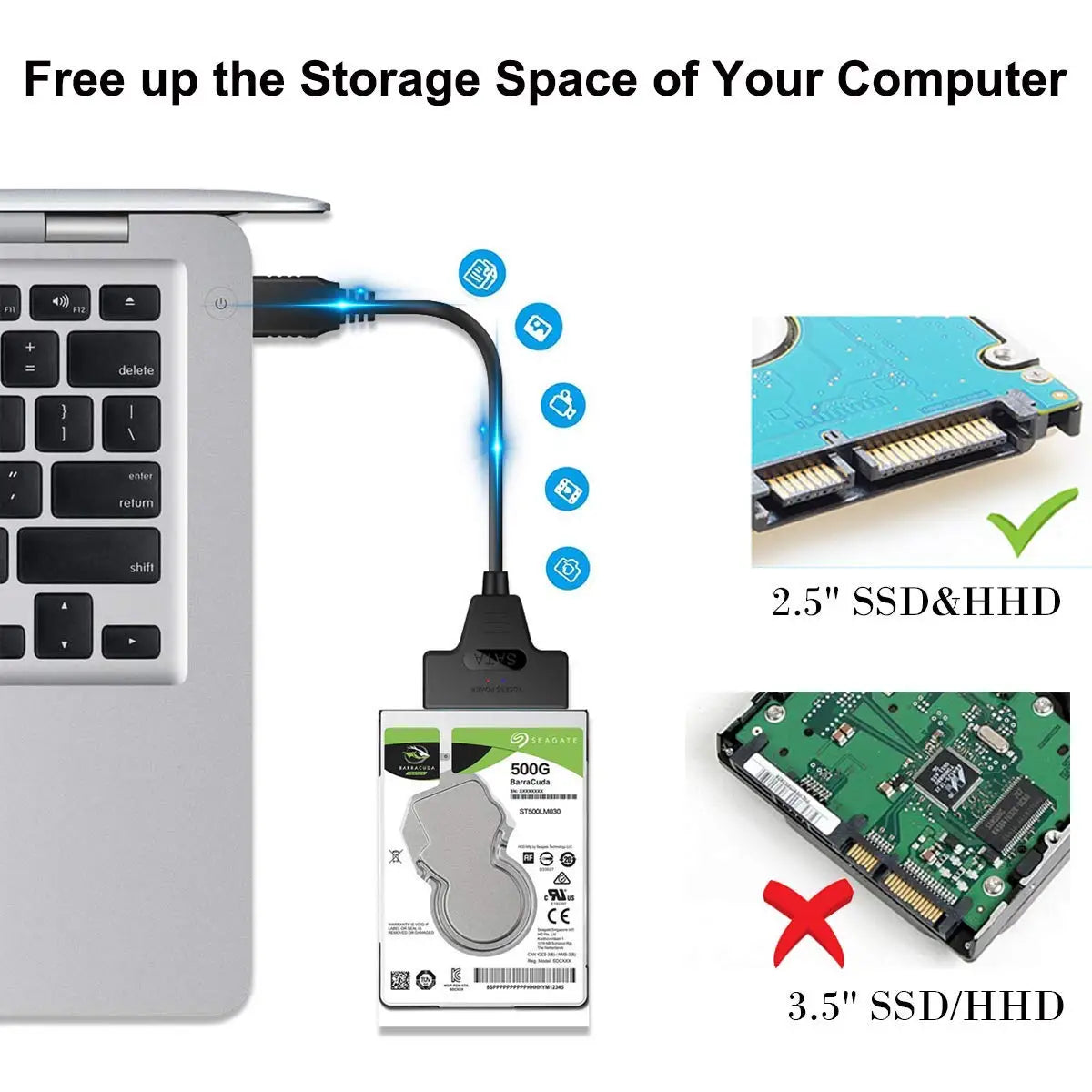 Sata To USB 3.0 Adapter Cable USB To SATA 3 Cable Support 22 Pin 2.5 Lnche External HDD SSD Hard Disk Computer Connector Fit Beauty World Shop