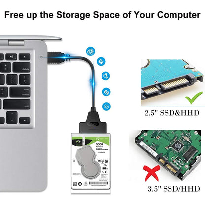 Sata To USB 3.0 Adapter Cable USB To SATA 3 Cable Support 22 Pin 2.5 Lnche External HDD SSD Hard Disk Computer Connector Fit Beauty World Shop