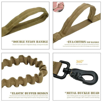 Military Tactical Dog Leash Training Adjustable Quick Release Elastic Leads Rope With 2 Control Handle For Medium And Small Dogs