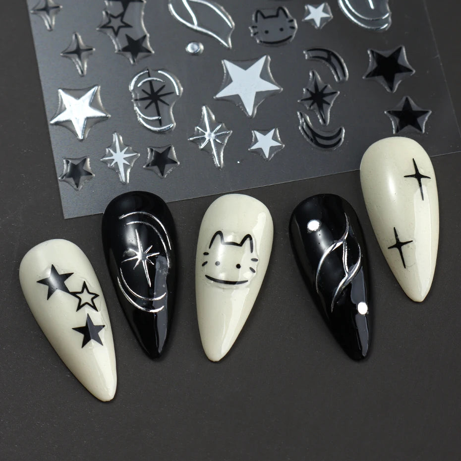 Black Silver Cat Animals Nail Sticker Decals Y2K Charms Cute Dog Cartoon Adhesive Sliders Foils For Manicure Nail Art Decoration Beauty World Shop
