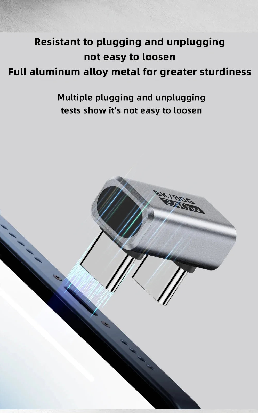 USB4.0 PD240W 8K60Hz Charger Connector for  80Gbps High Speed USB C OTG U-Shape Straight Angle dapter For Macbook iphnoe15/16