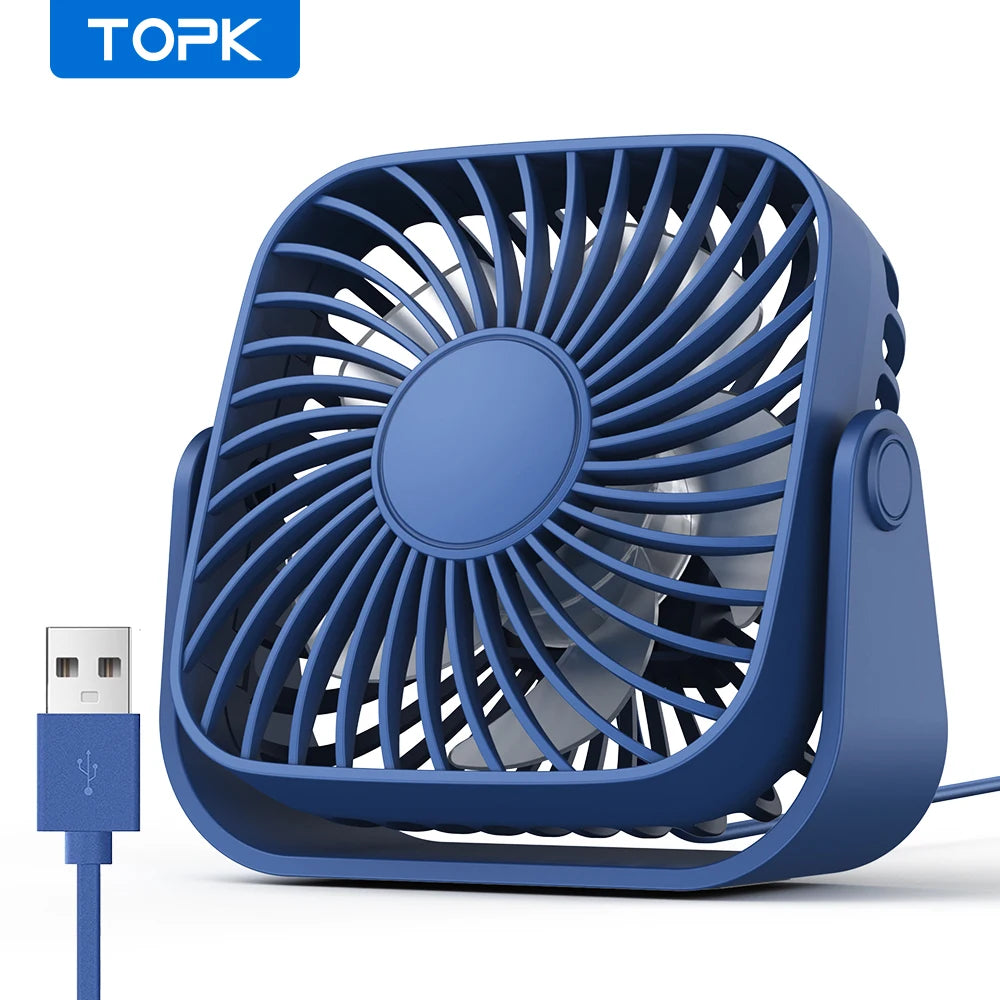 TOPK 4Inch USB Mini Portable Fan for Camping,3 Speeds Quiet Desk Table Personal Fan,360°Adjustment Standing fans for room Home Beauty World Shop