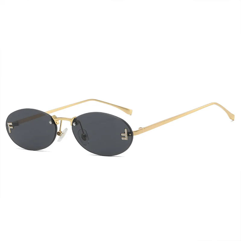 Fashion Rimless Sunglasses Women UV400 Oval Elegant Diamond F Sun Glasses Retro Eyewear Beauty World Shop